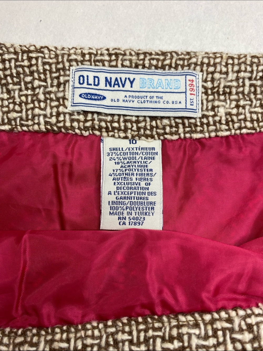 Vintage Y2K Old Navy Tweed A-Line High Waist Mini Skirt Brown / Cream Size 10